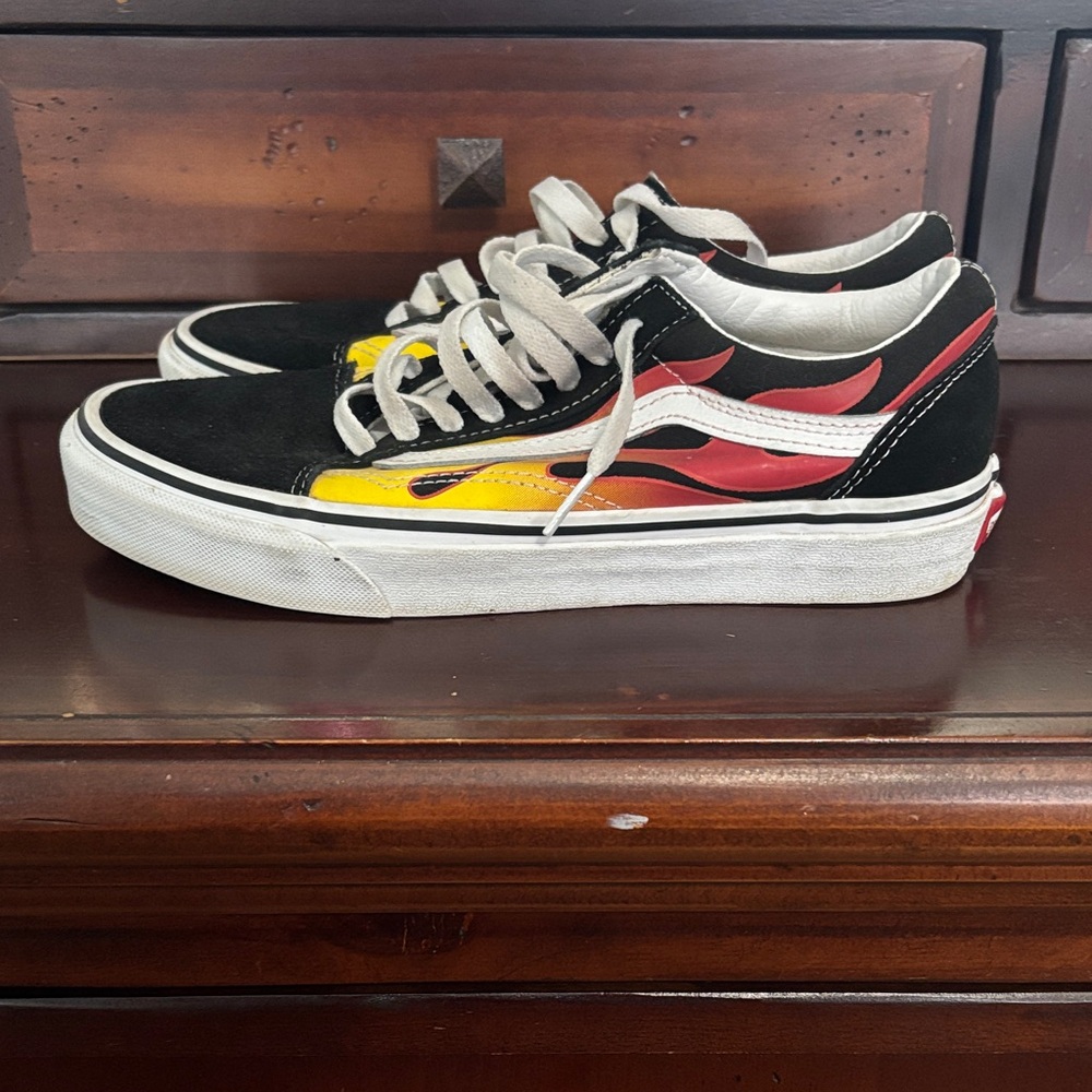Vans Sneakers with Flame Design - Black, Red, Yellow
